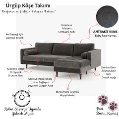 Ürgüp Modern Rahat Köşe Takımı Pati Dostu Kumaş  - Sağ Köşe