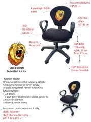 GS Aslan Temalı Sarı Kırmızı Çocuk Çalışma Koltuğu | Taraftar Ofis ve Ders Sandalyesi Tekerlekli