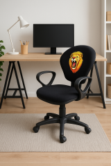 GS Aslan Temalı Sarı Kırmızı Çocuk Çalışma Koltuğu | Taraftar Ofis ve Ders Sandalyesi Tekerlekli