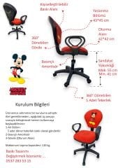Mickey Mouse Çocuk Çalışma Koltuğu | Döner Ofis Sandalyesi Yükseklik Ayarlı Ders ve Oda Koltuğu