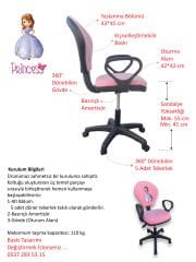 Pembe Prenses Çocuk Çalışma Sandalyesi | Kız Çocuk Odası Ergonomik Ders ve Ofis Koltuğu