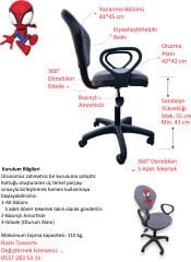 Örümcek Adam Desenli Çocuk Odası Ders Çalışma Sandalyesi Ofis Koltuğu Tekerlekli Çocuk Sandalyesi