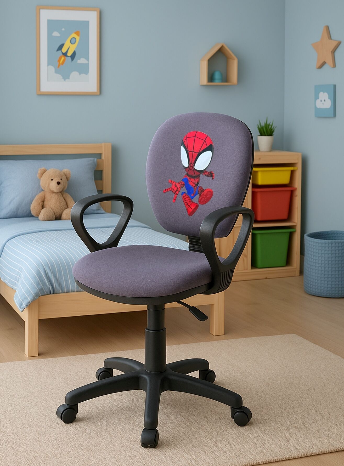 Örümcek Adam Desenli Çocuk Odası Ders Çalışma Sandalyesi Ofis Koltuğu Tekerlekli Çocuk Sandalyesi