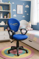 Atatürk İmzalı Fb Taraftar Çocuk Çalışma Koltuğu Sarı Lacivert Tekerlekli Döner Ofis Ders Sandalyesi