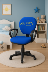 Atatürk İmzalı Fb Taraftar Çocuk Çalışma Koltuğu Sarı Lacivert Tekerlekli Döner Ofis Ders Sandalyesi